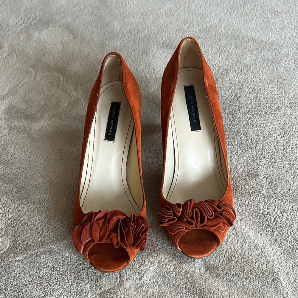 Women's Brown Peep-Toe Heels from Zara